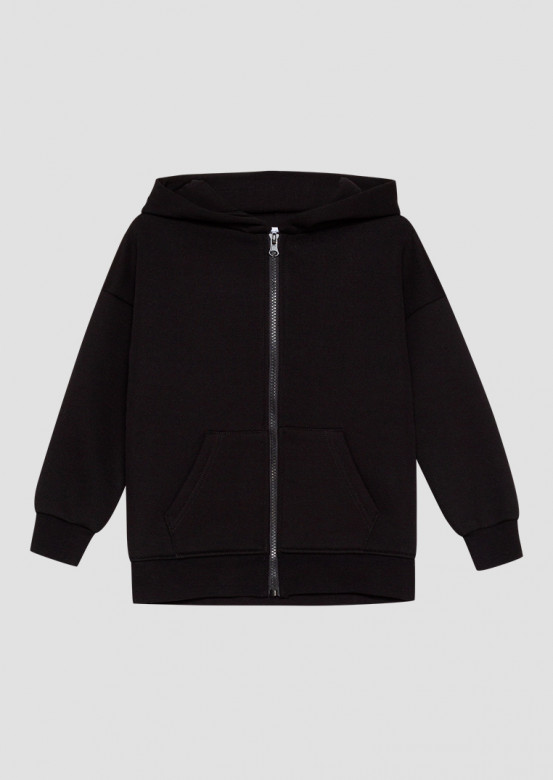 Black kids footer hoodie with a zipper